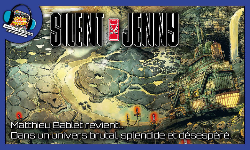 Illustration de Silent Jenny de Matthieu Bablet, publiée au Label 619 chez Rue de Sèvres. On y voit une Monade mécanique avancer dans un paysage apocalyptique.